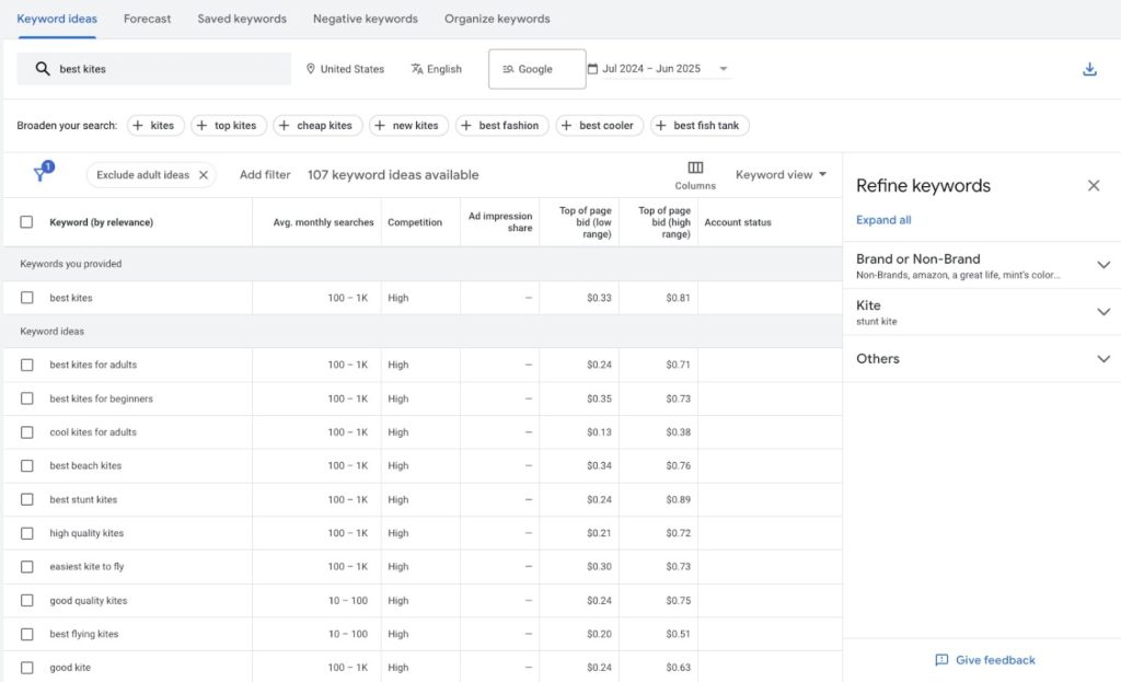 google keyword planner