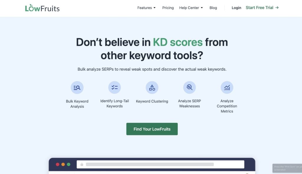 lowfruits keyword research tools