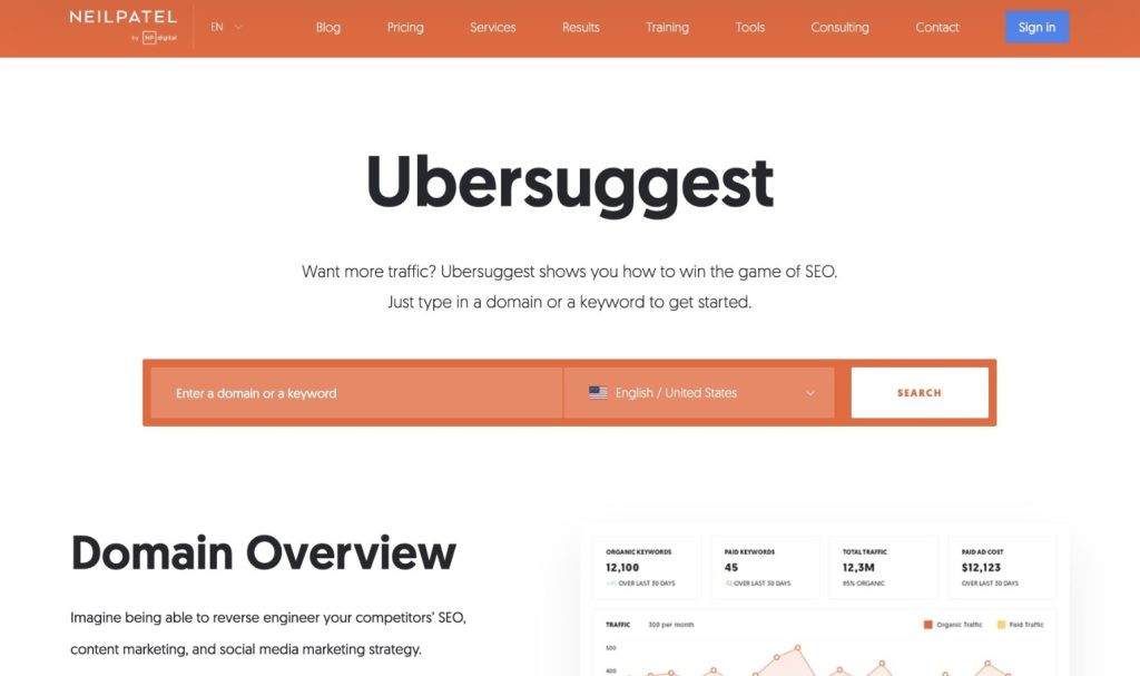 ubersugggest keyword research tools