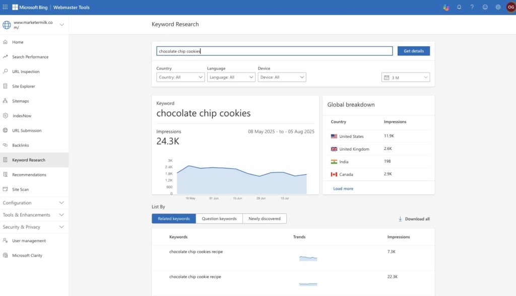 websmaster bing Keyword research tool