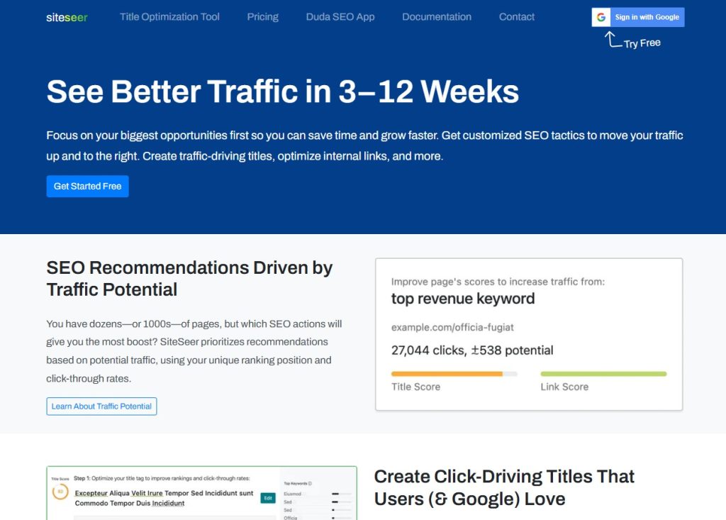 SiteSeer internal link building tool